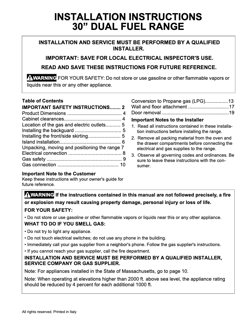 Page 1 of the manual Installation Guide Electrolux ECFD3068AS