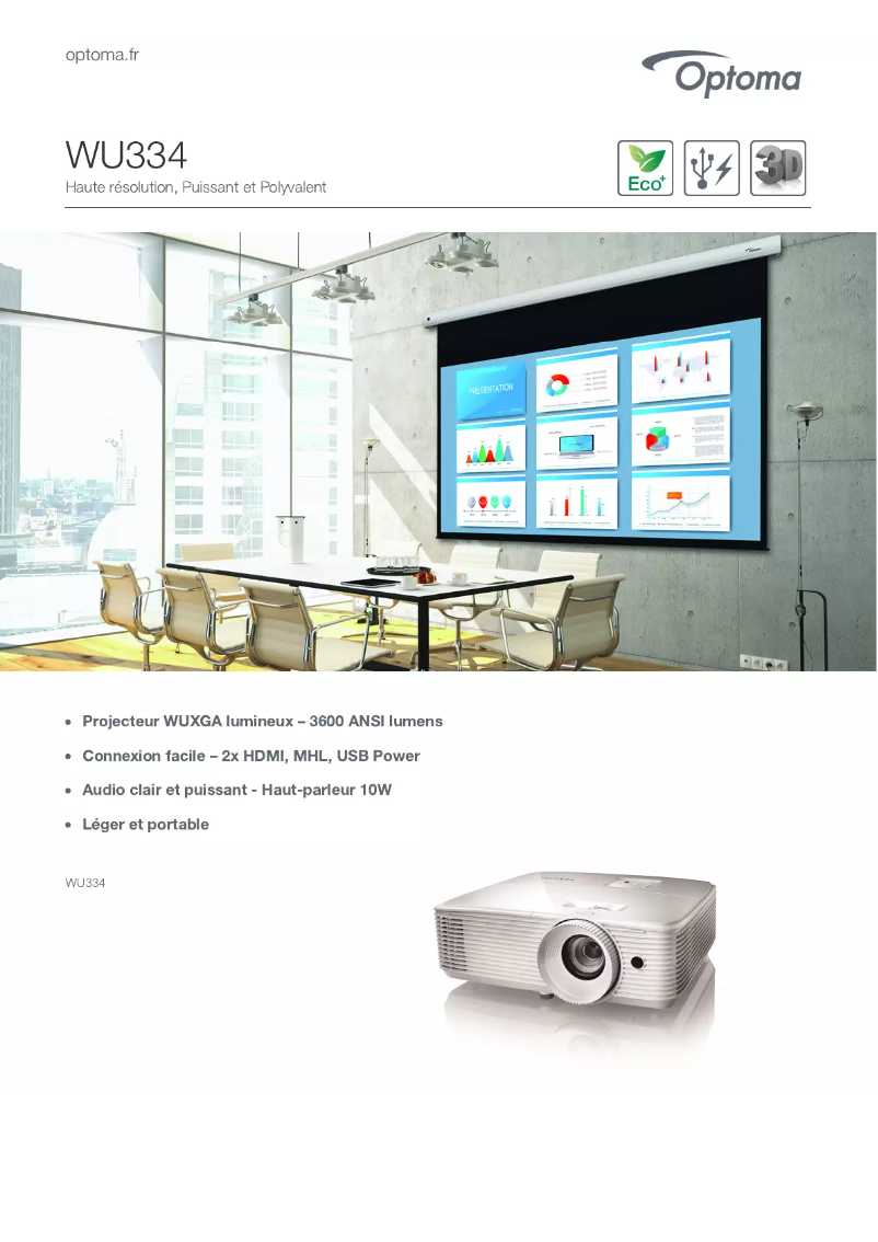 Page 1 of the manual Technical Sheet Optoma WU334