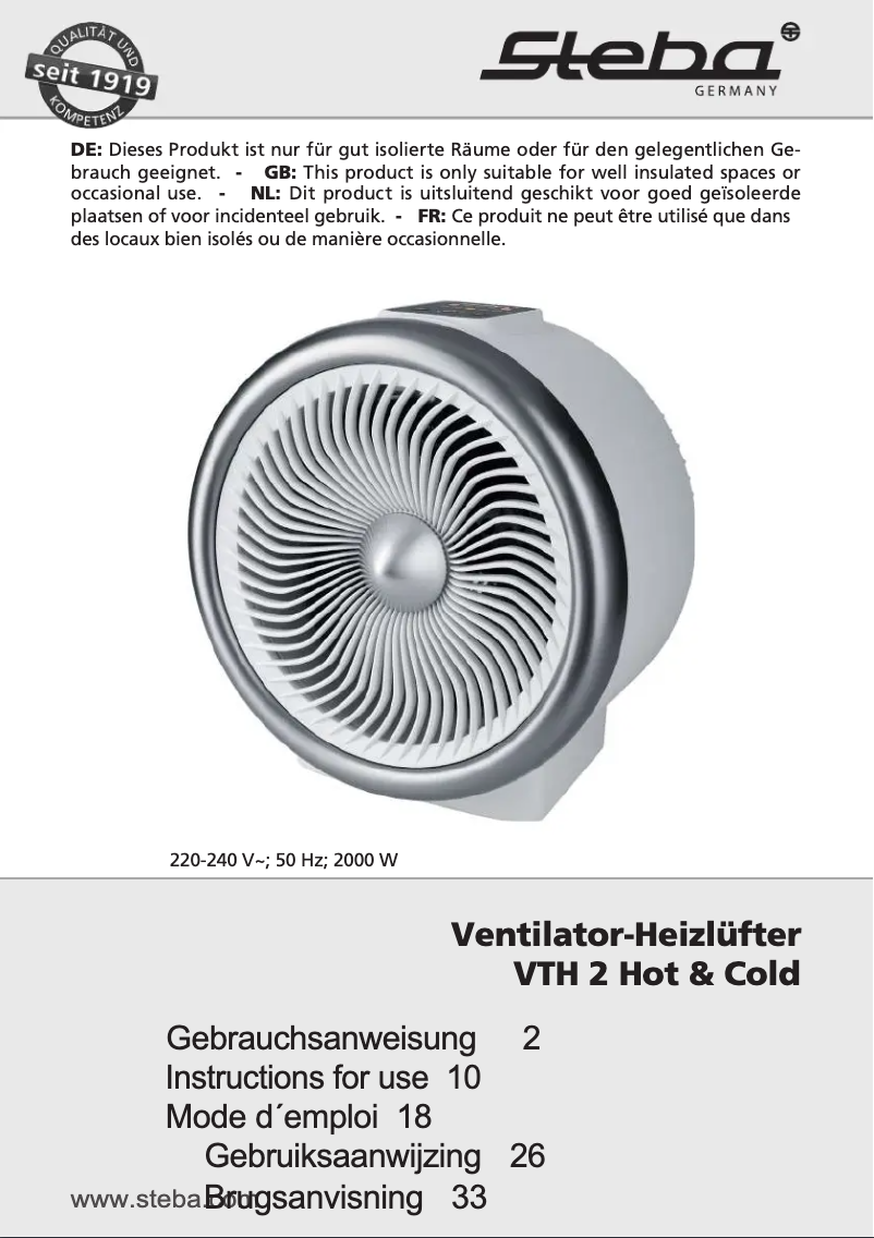Page 1 of the manual User Manual Steba VTH 2 Hot & Cold
