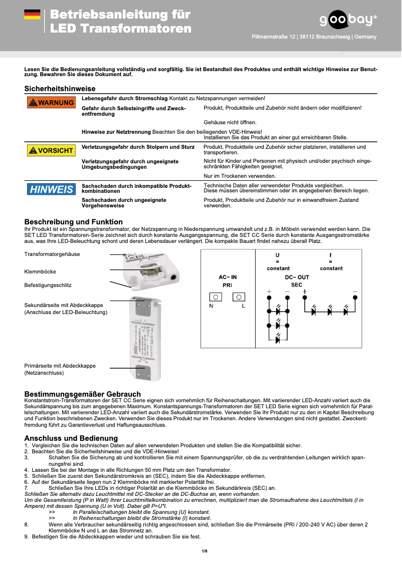First page image of the manual for SET 12-06 LED slim