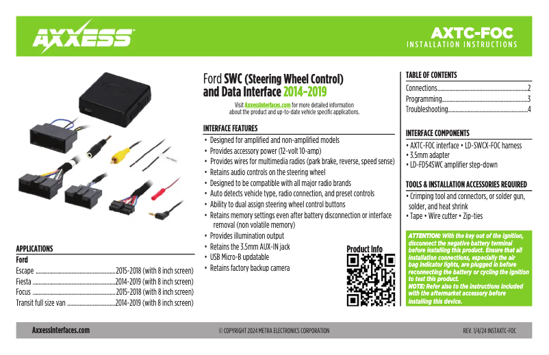 First page image of the manual for AXTC-FOC
