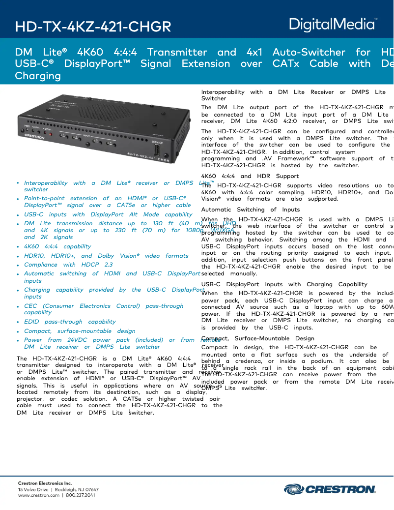 First page image of the manual for HD-TX-4KZ-421-CHGR