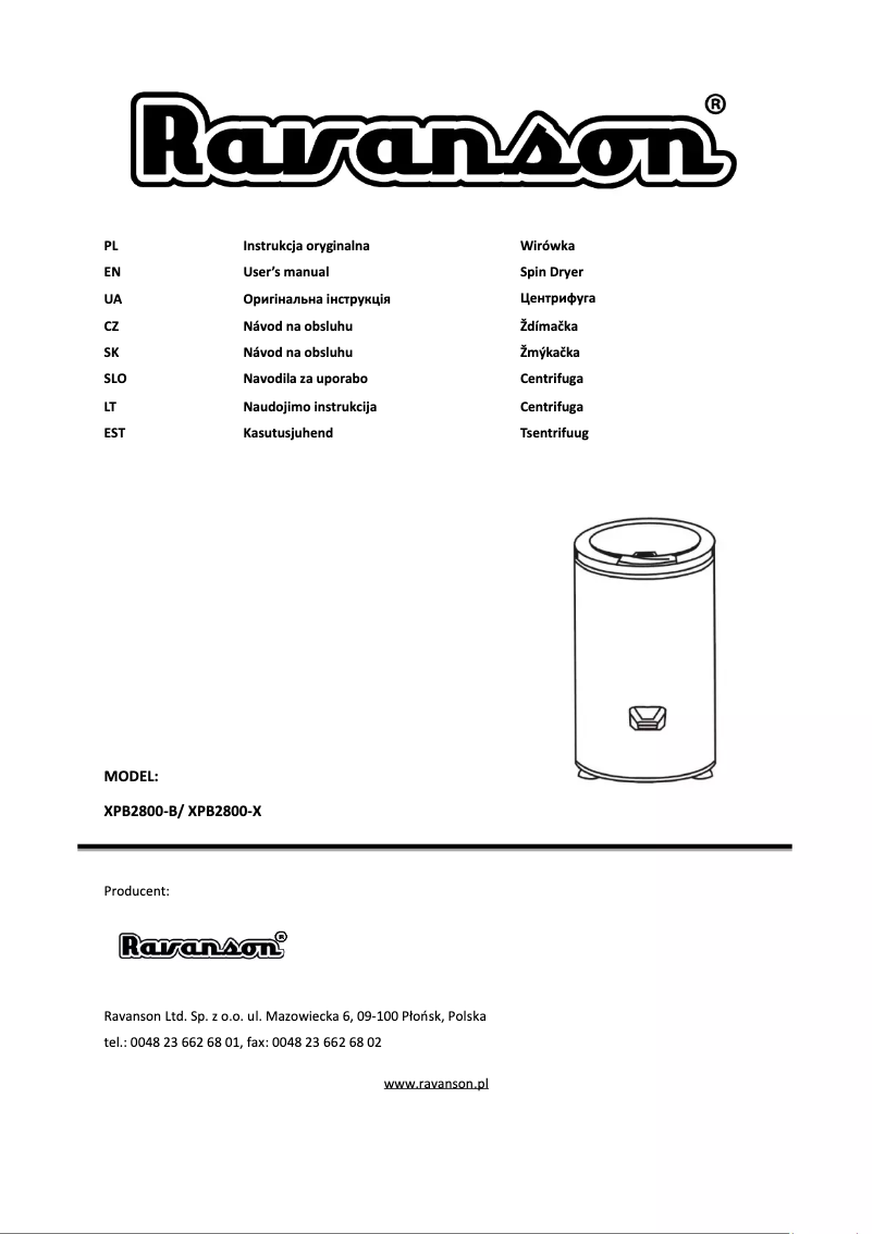 First page image of the manual for XPB2800