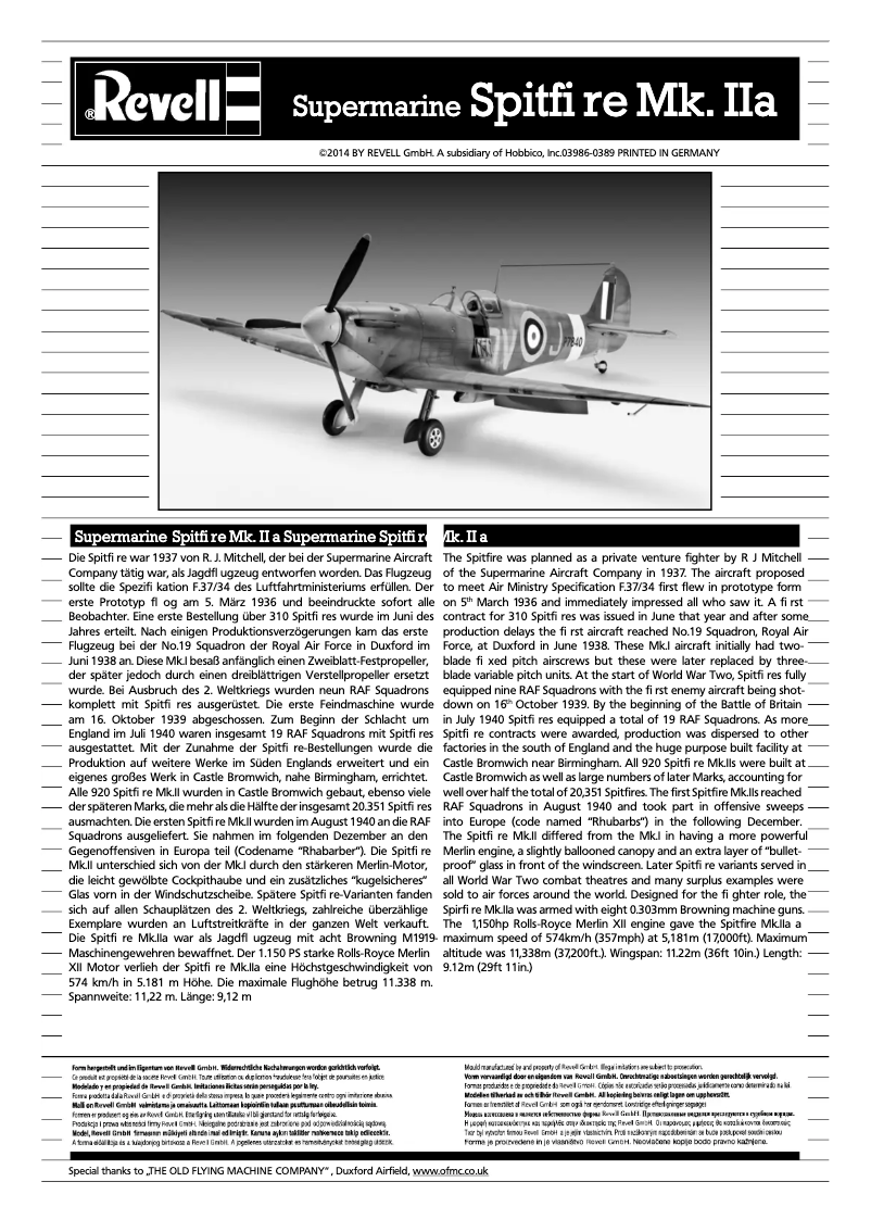 Page 1 of the manual User Manual Revell Supermarine SPITFIRE Mk.IIa