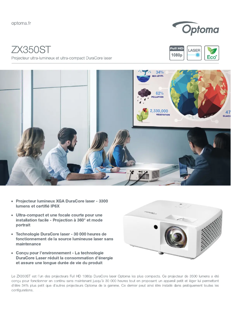 Page 1 of the manual Technical Sheet Optoma ZX350ST