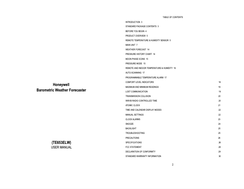 Page 1 of the manual User Manual Honeywell TE653ELW