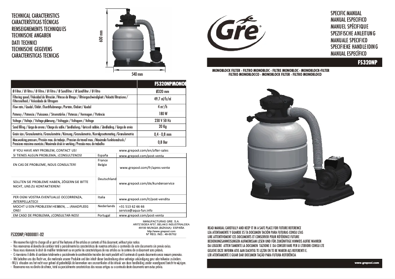 First page image of the manual for FS320NP