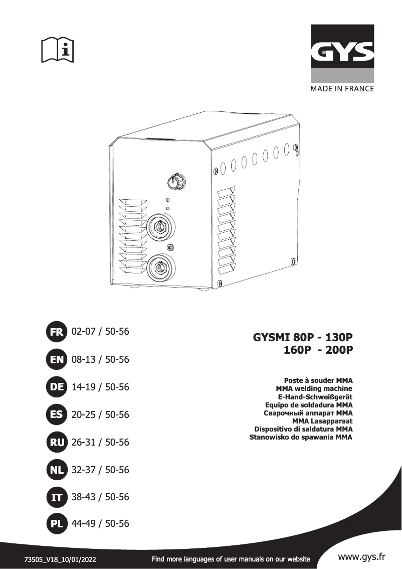 Page 1 of the manual User Manual GYS GYSMI 200P