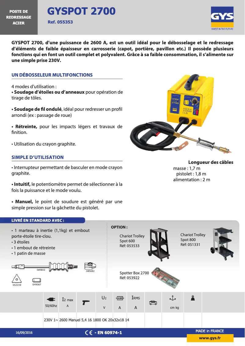 Page 1 of the manual Technical Sheet GYS Gyspot 2700