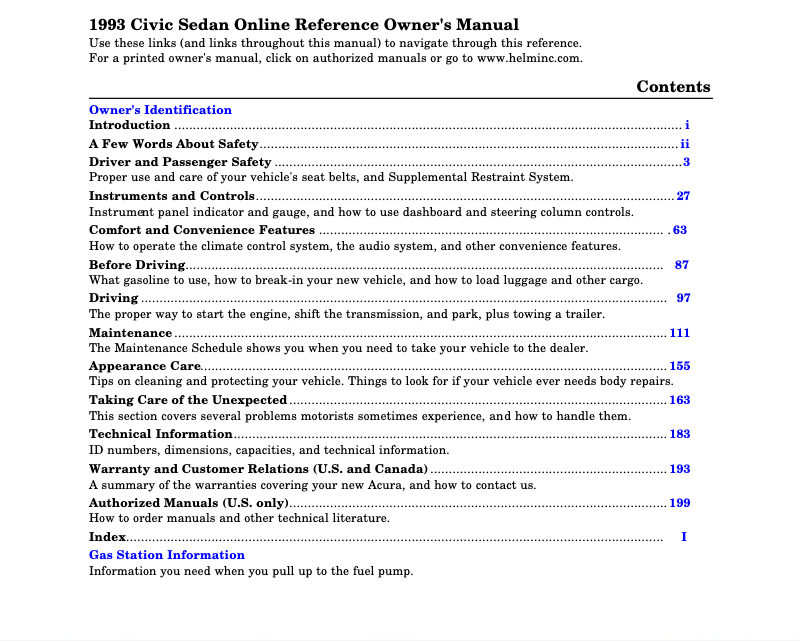 Page 1 of the manual User Manual Honda Civic Coupe (1993)