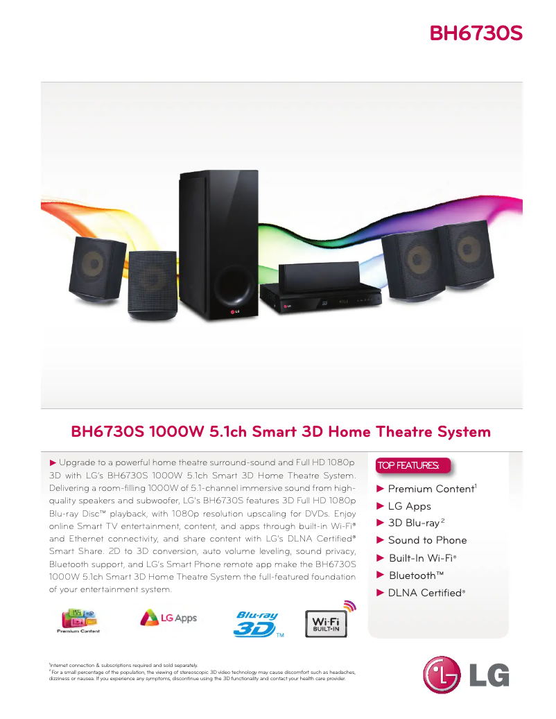 Page 1 of the manual Technical Sheet LG BH6730S