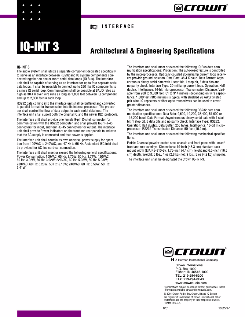 First page image of the manual for IQ-INT3