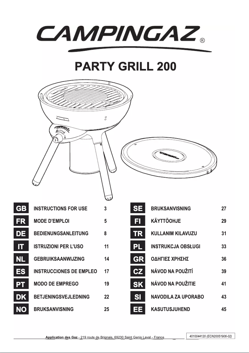 First page image of the manual for Party Grill 200