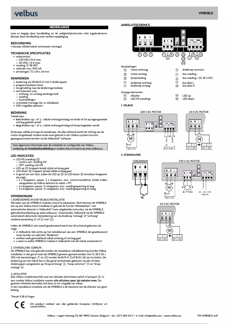 Page 1 of the manual User Manual Velbus VMB1BLS