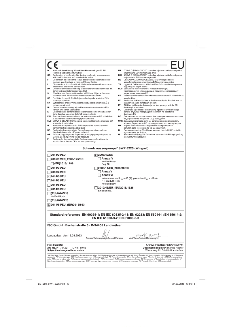 Page 1 of the manual User Manual Wingart SWP 5225