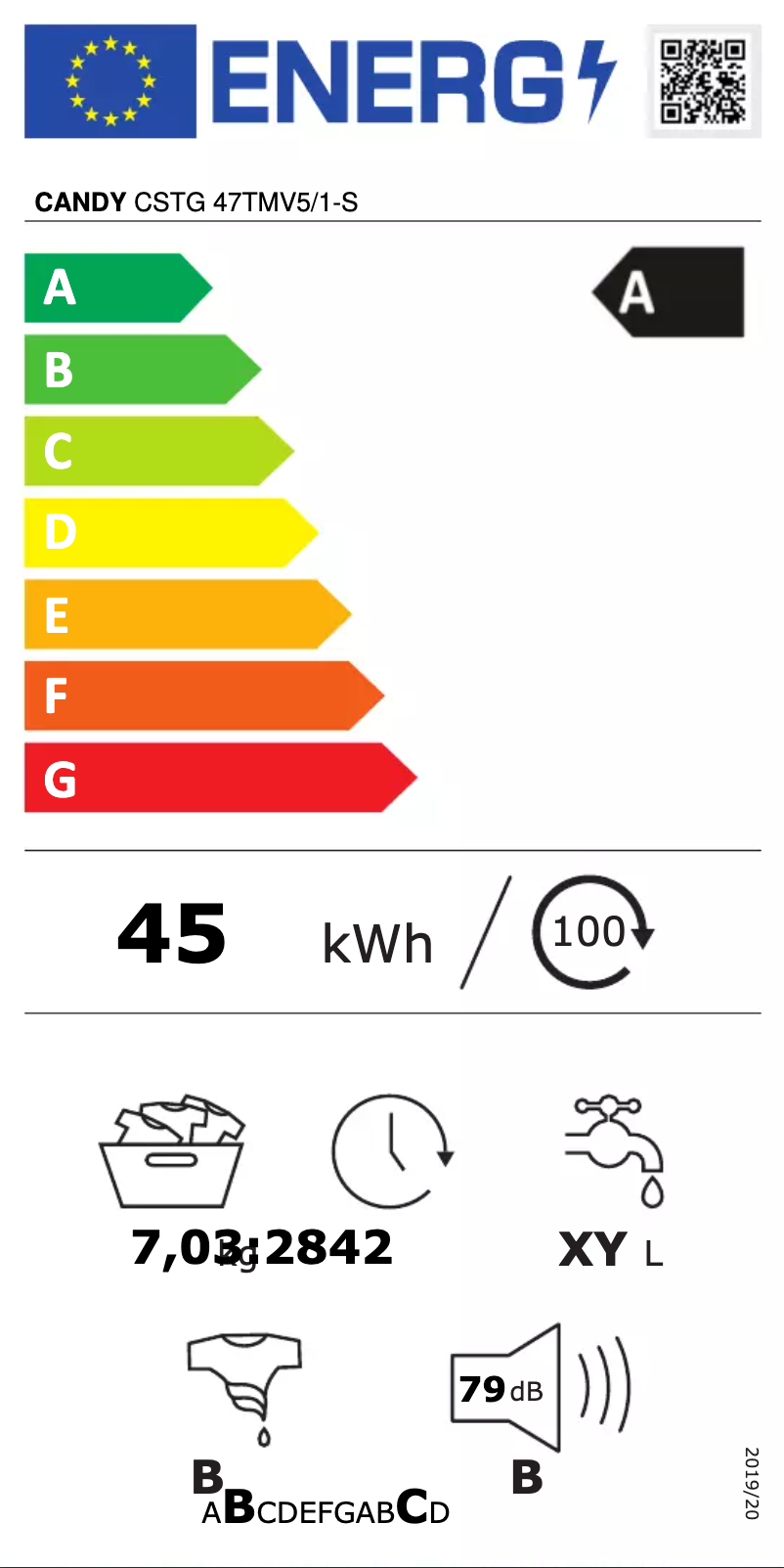 Page 1 of the manual Energy Label Candy CSTG 47TMV5/1-S