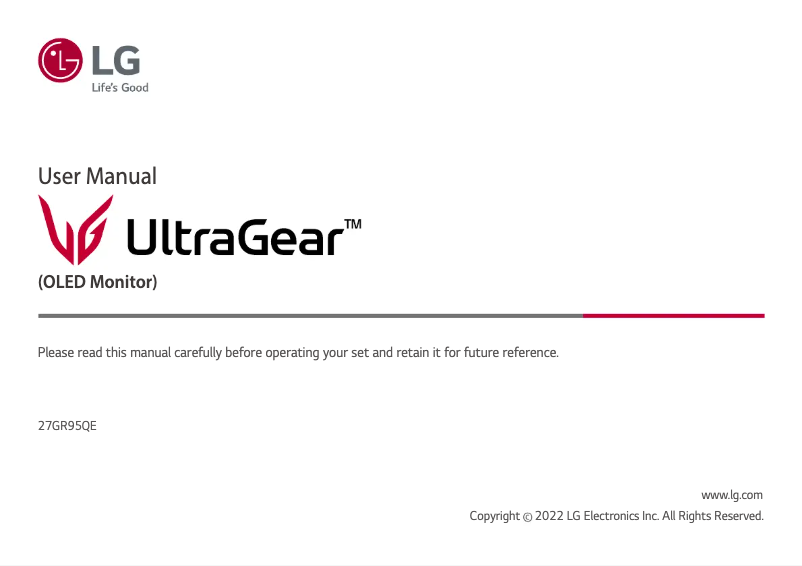 First page image of the manual for 27GR95QE