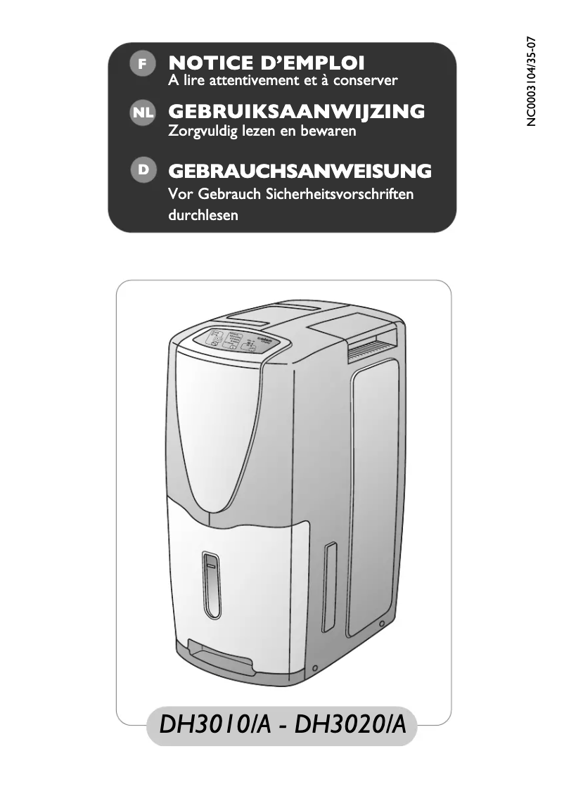 First page image of the manual for DH3010/A