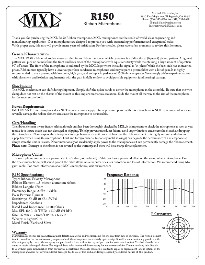First page image of the manual for R150