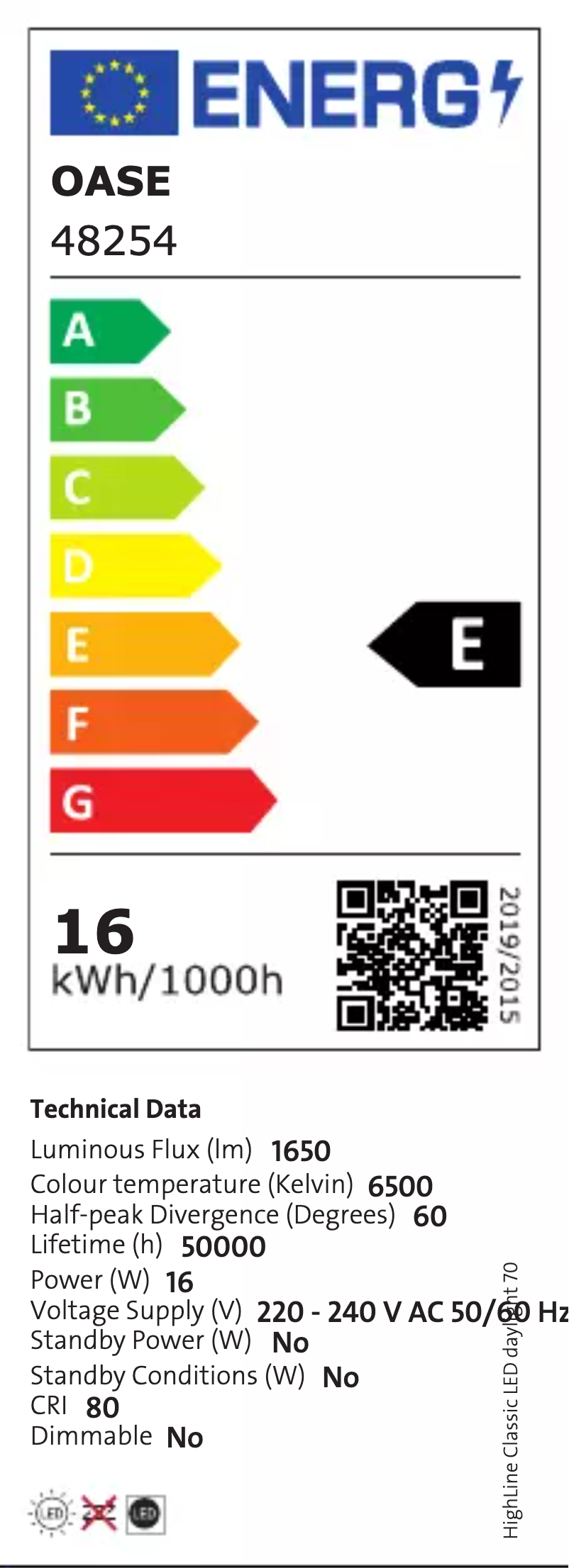Page 1 of the manual Energy Label Oase HighLine optiwhite 200