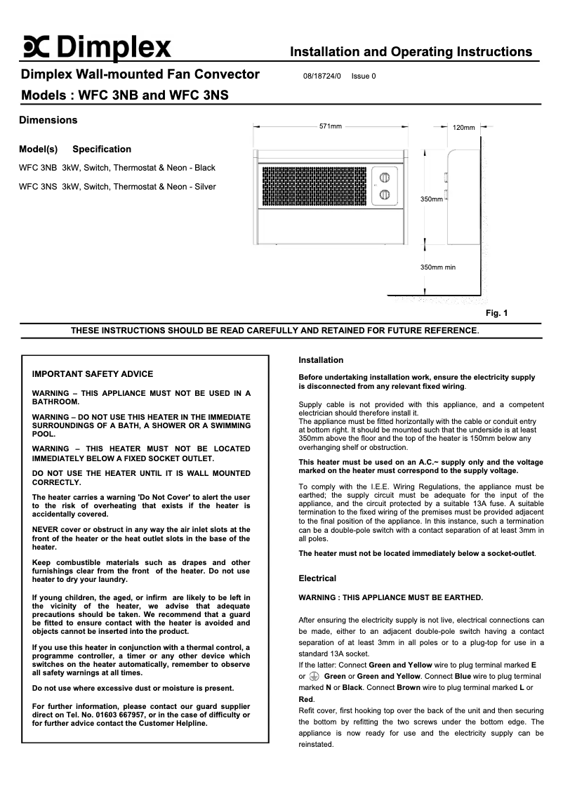 Page 1 of the manual User Manual Dimplex WFC3NS