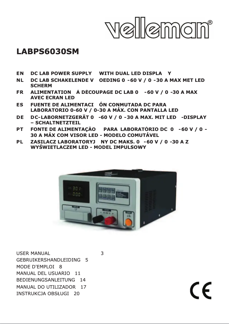 Page 1 of the manual User Manual Velleman LBPS6030SM