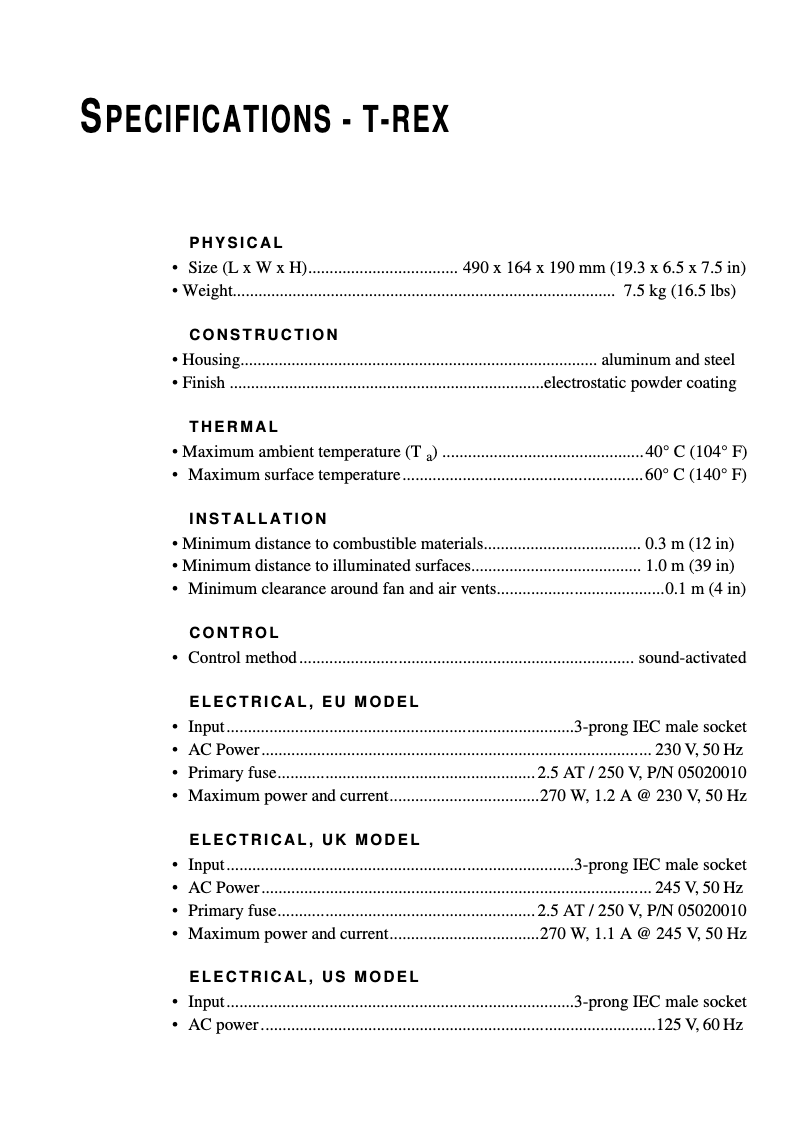 First page image of the manual for T-Rex