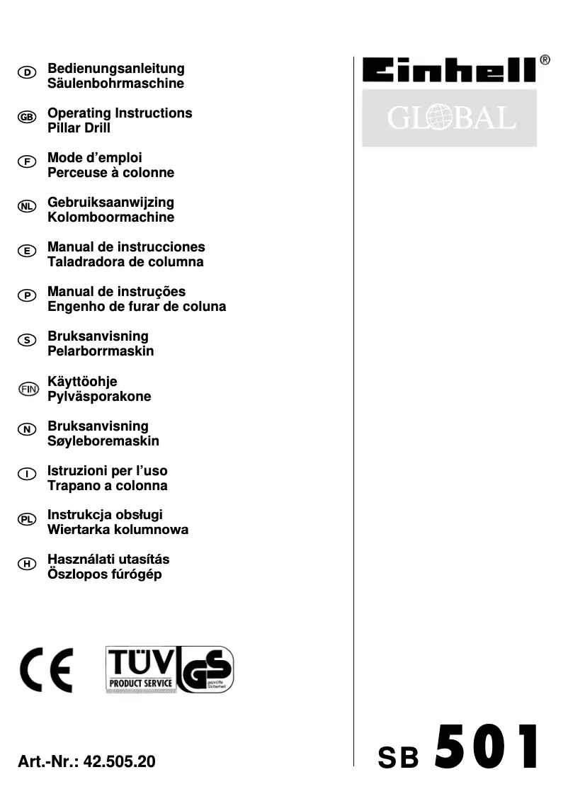 First page image of the manual for Global SB 501