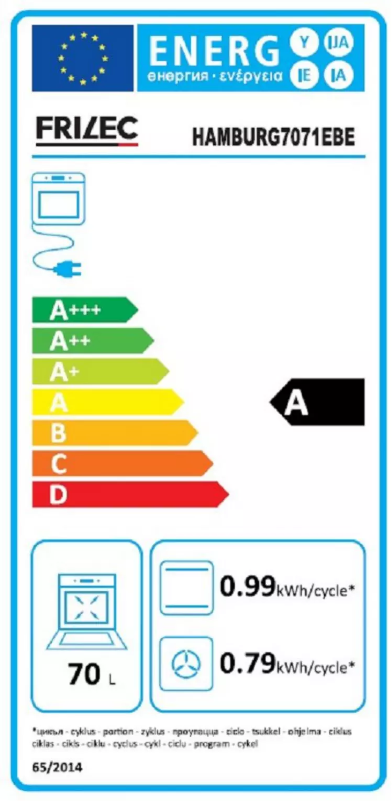 Page 1 of the manual Energy Label Frilec HAMBURG7071EBE