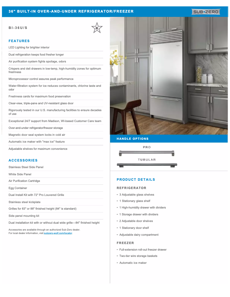 Page 1 of the manual User Manual Sub-Zero BI-36U/S/PH-LH