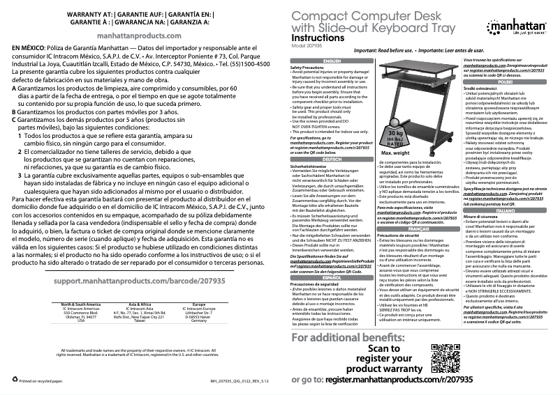 Page 1 de la notice Manuel utilisateur Manhattan 207935