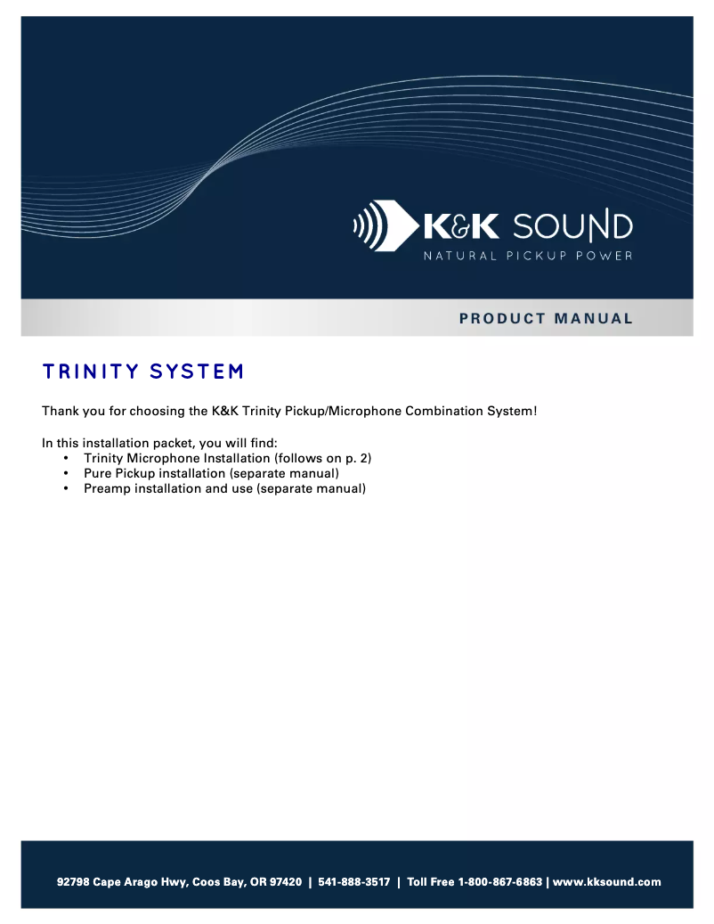 Page 1 of the manual User Manual K&K Sound Trinity System