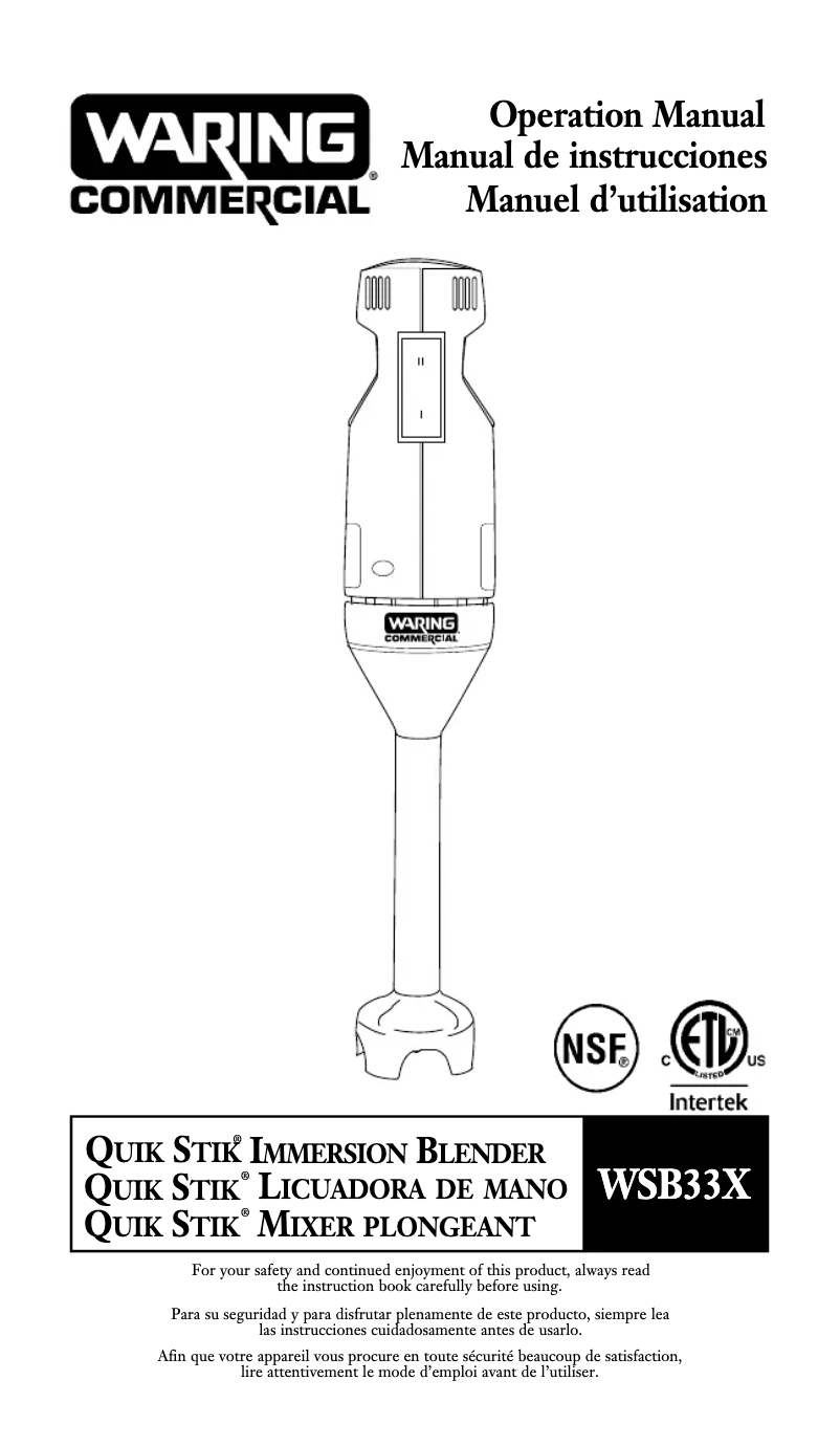 Page 1 de la notice Manuel utilisateur Waring Commercial WSB33XE