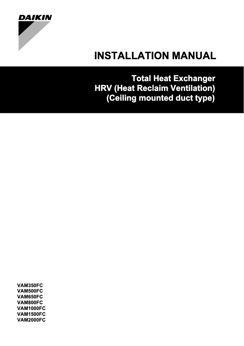 First page image of the manual for VAM800FC