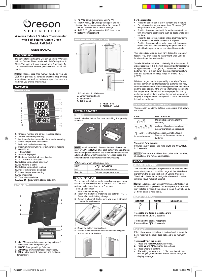 First page image of the manual for RMR382