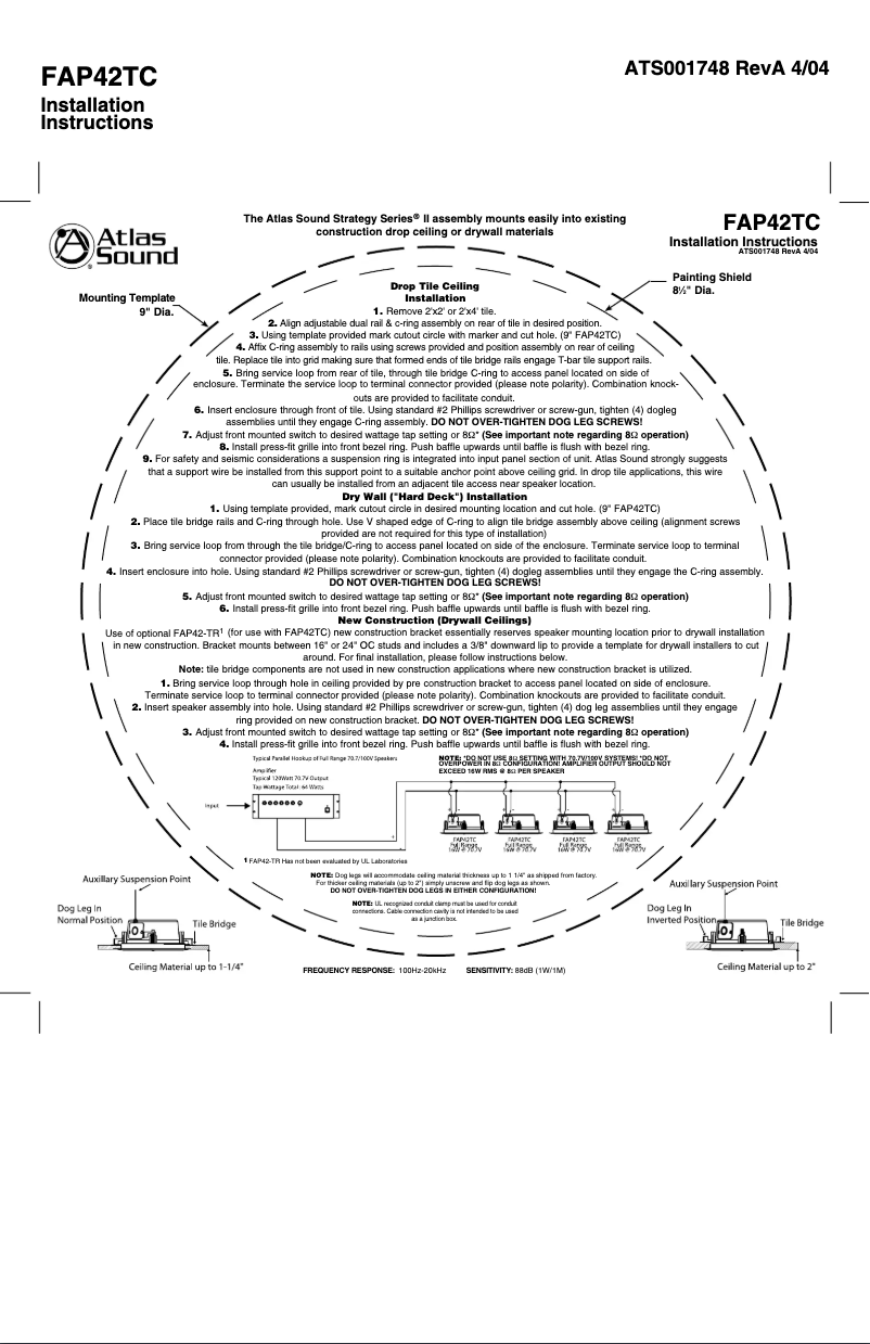 Page 1 of the manual Installation Guide Atlas Sound FAP42TC