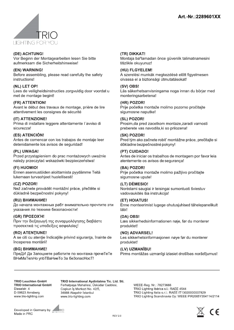 Page 1 of the manual User Manual Trio Lighting Hondo 228960142