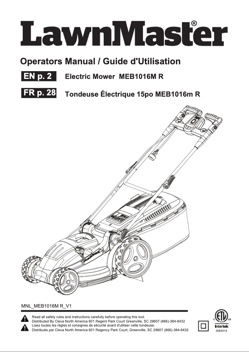 Page 1 of the manual User Manual LawnMaster MEB1016M R