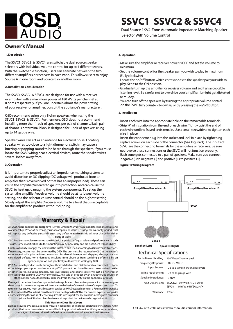 Page 1 of the manual User Manual OSD Audio SSVC1