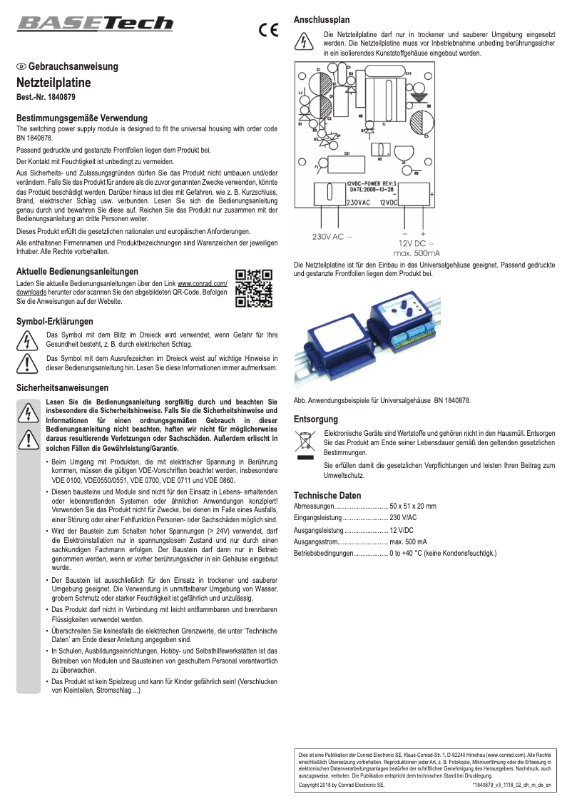 Page 1 of the manual User Manual BaseTech BT-1840879