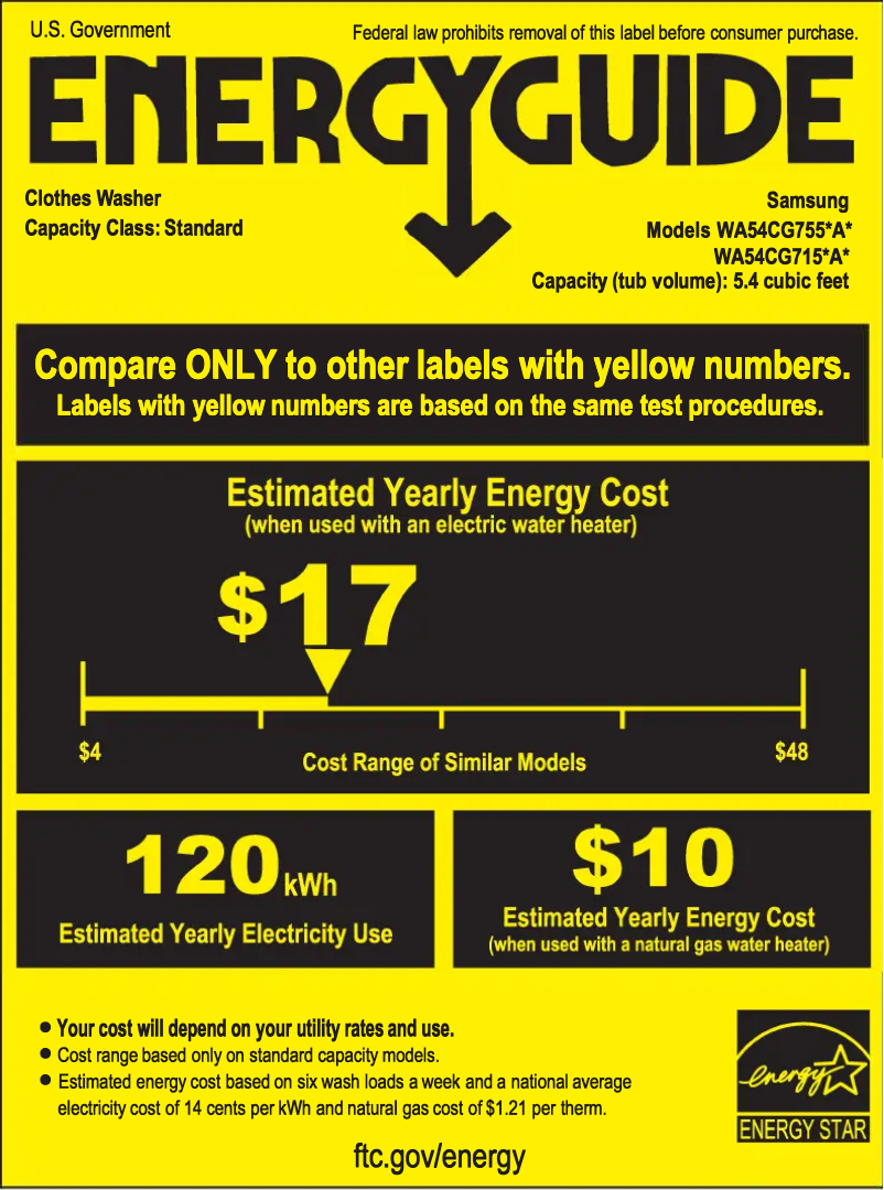 Page 1 of the manual Energy Label Samsung WA54CG7150AD