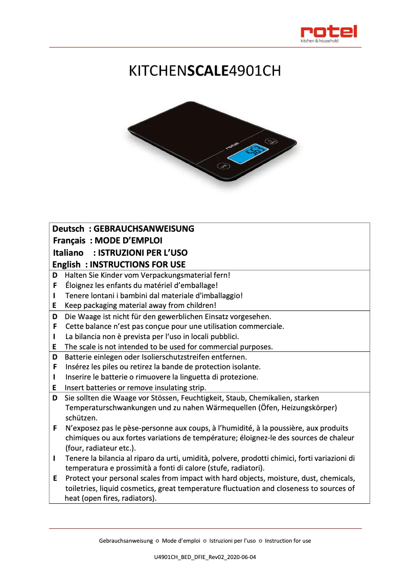 Page 1 of the manual User Manual Rotel U4901CH