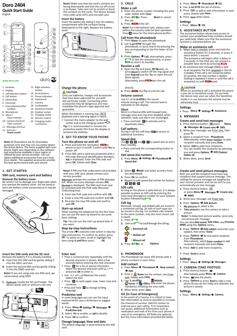 Page 1 de la notice Guide de démarrage rapide Doro 2404