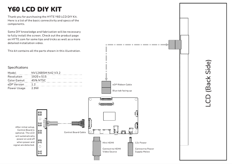First page image of the manual for Y60 LCD DIY KIT
