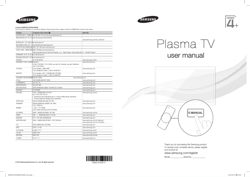 Page 1 of the manual User Manual Samsung PS51F4900AW