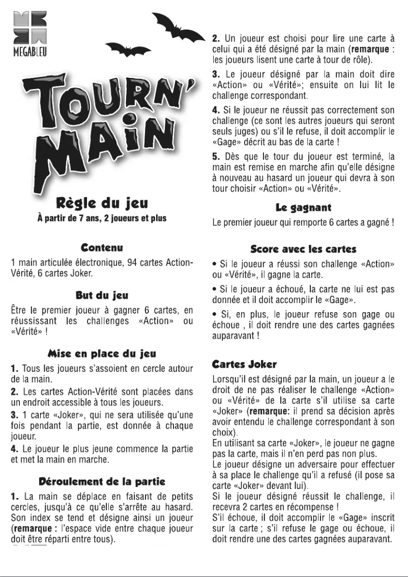 Page 1 of the manual User Manual MEGABLEU Tourn’main