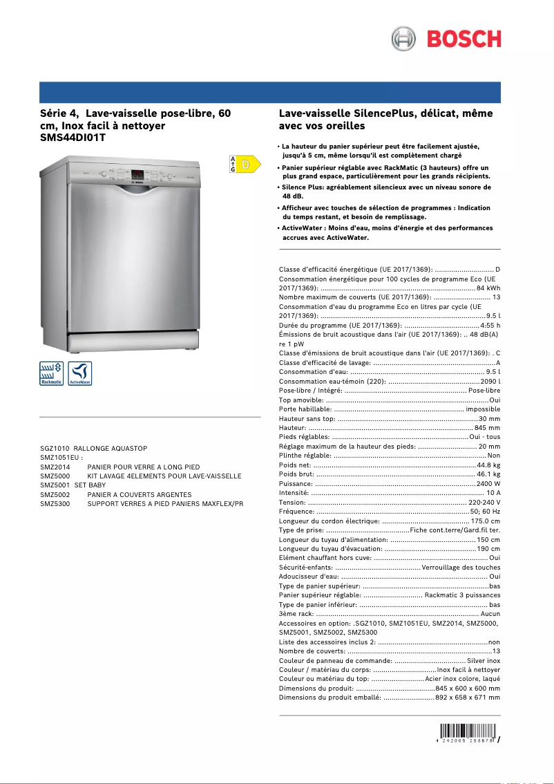 First page image of the manual for SMS44DI01T