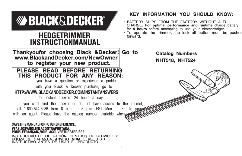 Page 1 of the manual User Manual Black & Decker NHT518