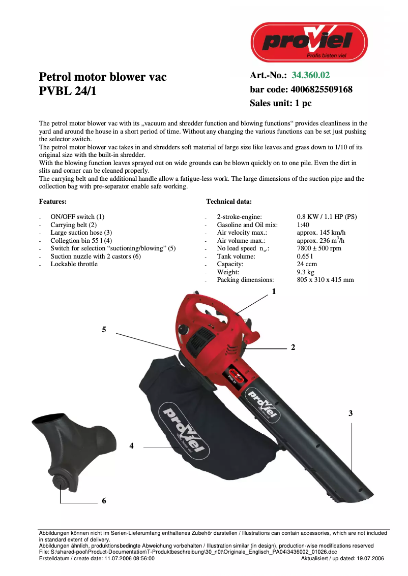 First page image of the manual for PVBL 24