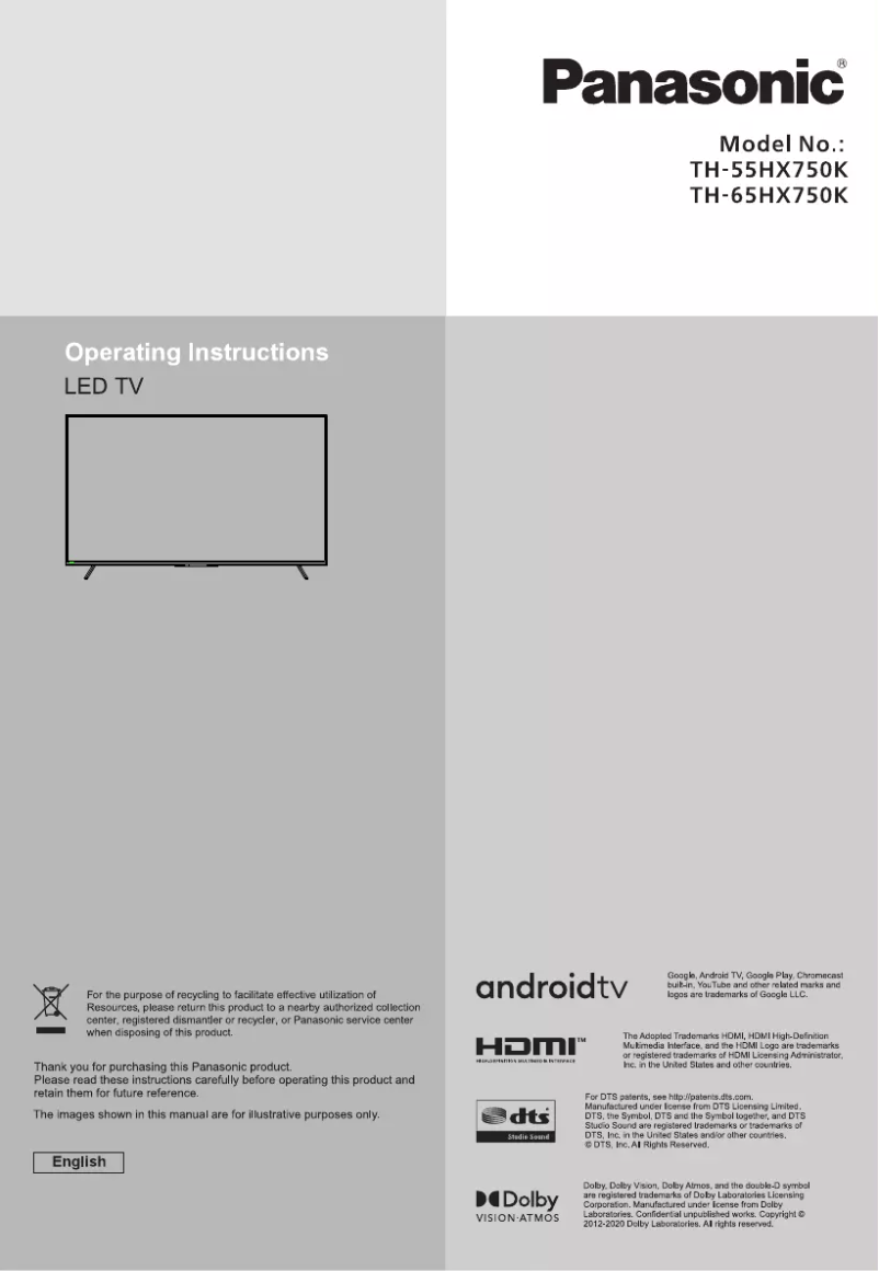 Page 1 of the manual User Manual Panasonic TH-55HX750K